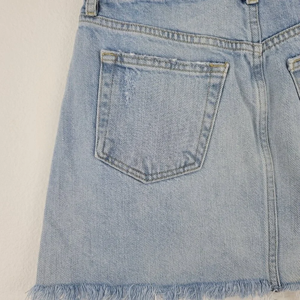 Free People We The Free Button Fly Denim Distressed Mini Skirt Si…